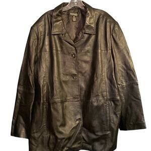 Style & Co. Black Genuine Leather Button Down Jacket